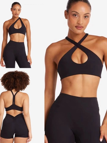 Damen High Impact Sport BH Überkreuzte Träger Ausschnitt Push Up Yoga Top Ärmellos Fitness Workout Crop Top
