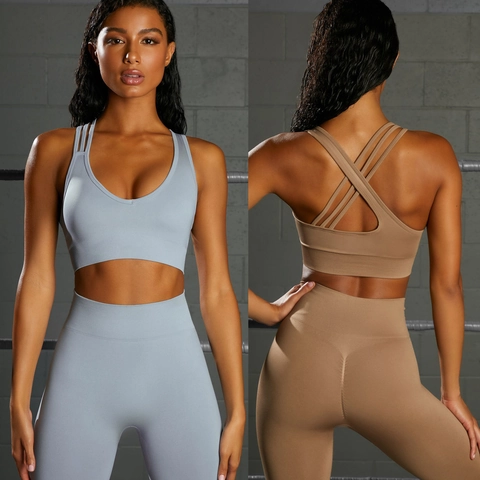 Seamless Ribbed Yoga Sports Bra And High Waist Leggings For Women Moisture Wicking Athletic Workout Fitness Apparel