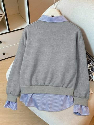 Γυναικείο Φούτερ Layered Look Ριγέ Patchwork Γιακάς Polo Μακρυμάνικο Πουλόβερ Μεσαίου Μήκους Casual Πλεκτό Τοπ