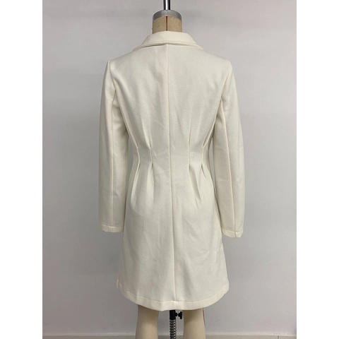 Elegante Abrigo de Lana con Doble Botonadura para Mujer Color Sólido Cuello de Traje Manga Larga Ajustado Abrigo de Longitud Media