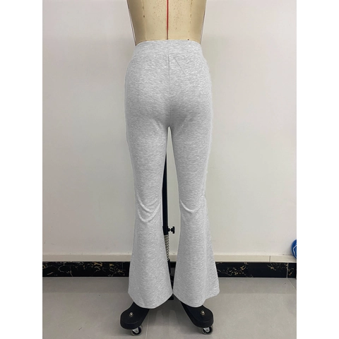 Dames Casual Micro Flare Broek Gekruiste V-Taille Slim Fit Hoge Stretch Gemêleerd Grijs Gebreide Lange Broek Yoga Leggings