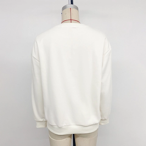 Women's Casual Round Neck Long Sleeve Sweatshirt Red Bow Graphic Print Beige Pullover Top