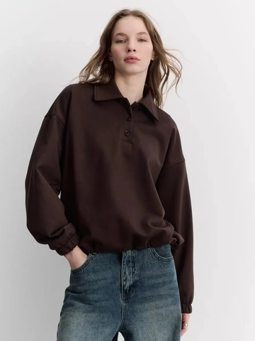 Damen Casual Einfarbig Polokragen Sweatshirt Langarm Überschnittene Schulter Lose Pullover Top Basic Minimalist Sweatshirt