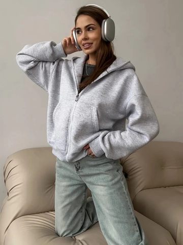 Women Casual Oversized Zipper Hoodie Fleece Lined Long Sleeve Solid Color Sweatshirt Jacket Pockets Winter Warm Hooded Outerwear