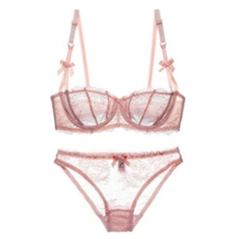 Reggiseno e Mutandine da Donna Sexy in Pizzo Ricamo Floreale a Mezza Coppa Push-Up Lingerie Con Decorazione a Fiocco Intimo Lussuoso