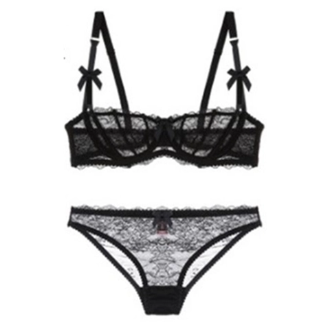 Reggiseno e Mutandine da Donna Sexy in Pizzo Ricamo Floreale a Mezza Coppa Push-Up Lingerie Con Decorazione a Fiocco Intimo Lussuoso