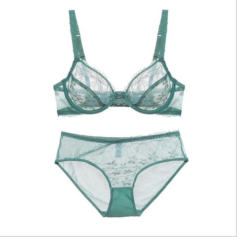 Damen Sexy Transparente Spitze Dessous BH Und Slip Set Hauchdünne Blumenstickerei Bügel BH Set Für Dating Damen