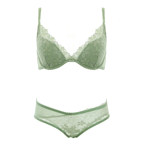 Französischer Stil Sexy Spitze Stickerei Floral Bügel BH Und Mesh Slip Push Up Damen Lingerie Für Alltag Hochzeit