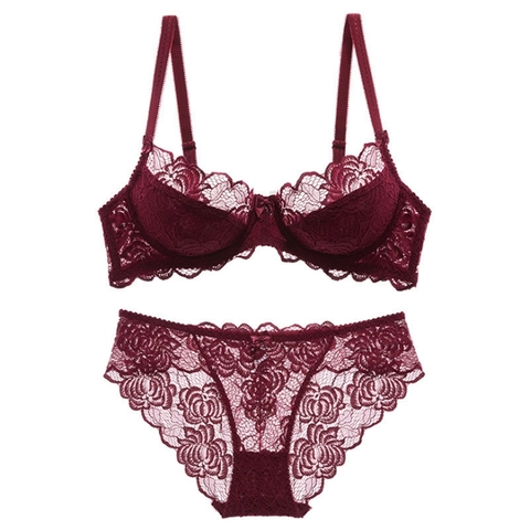 Set Intimo Donna Sexy Ultrasottile in Pizzo Floreale Reggiseno Con Ferretto E Slip Traspirante Comodo Per Donna