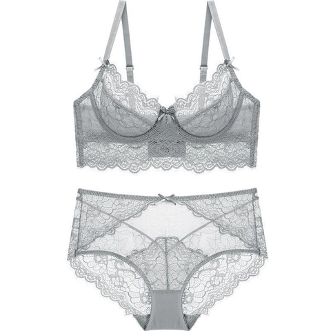 Reggiseno Sexy in Pizzo E Mutandine Donna Ricamo Floreale Lingerie in Rete Con Ferretto Coppa Sottile Intimo Traspirante Notte Romantica
