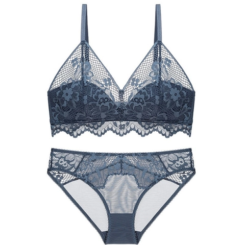 Set di Reggiseno e Mutandine in Pizzo da Donna Ricamo Floreale Senza Ferretto Coppa Sottile Biancheria Intima Comoda