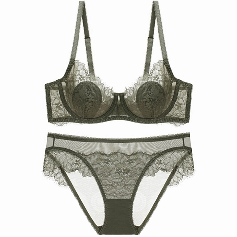 Women's Luxurious Lace Bra And Panty Set Floral Embroidery Underwire Supportive Push Up Sexy Lingerie Set Elegant Mesh Intimates