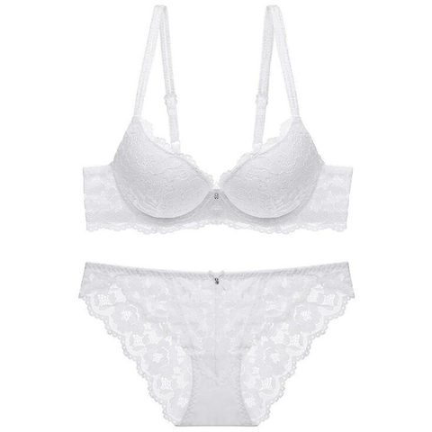 Conjunto De Sujetador Y Bragas De Encaje Sexy Para Mujer Bordado Floral Push Up Acolchado Con Aros Lencería Lazo Elegante