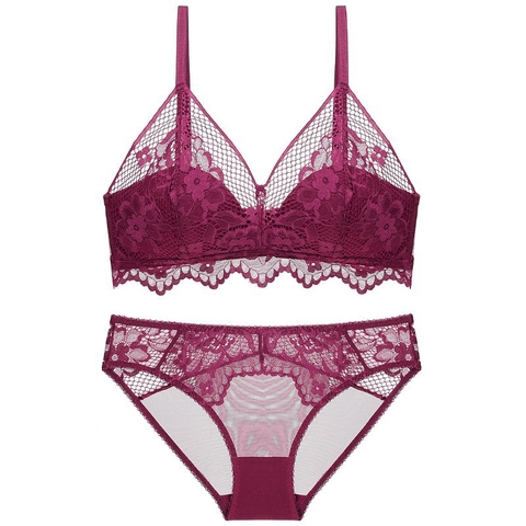 Set di Reggiseno e Mutandine in Pizzo da Donna Ricamo Floreale Senza Ferretto Coppa Sottile Biancheria Intima Comoda
