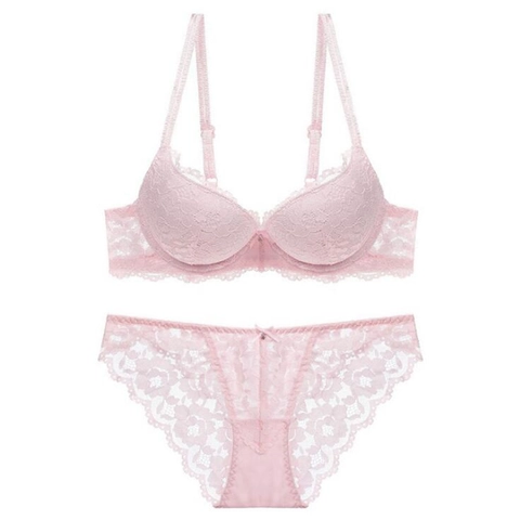 Conjunto De Sujetador Y Bragas De Encaje Sexy Para Mujer Bordado Floral Push Up Acolchado Con Aros Lencería Lazo Elegante