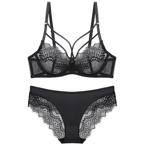Set di Lingerie in Pizzo Floreale Sexy per Donna Reggiseno Push Up con Ferretto Trasparente e Perizoma Set Intimo Due Pezzi