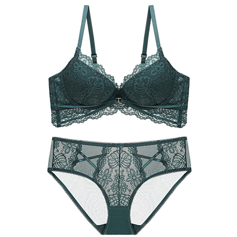 Ensemble Lingerie Dentelle Soutien Gorge Et Culotte Luxueux Push Up Broderie Florale Sous Vêtements Ajustables Pour Femmes