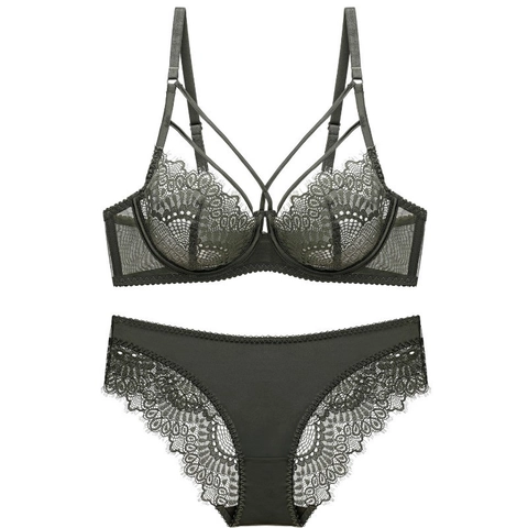 Set di Lingerie in Pizzo Floreale Sexy per Donna Reggiseno Push Up con Ferretto Trasparente e Perizoma Set Intimo Due Pezzi
