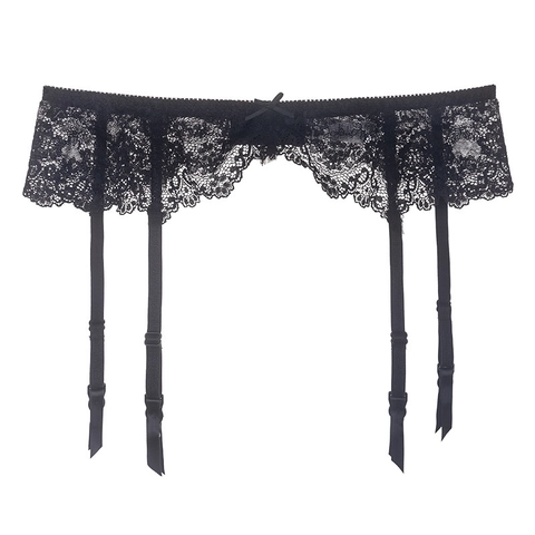 Sexy Reggicalze in Pizzo Floreale Con Cinghie Regolabili Decorazione a Fiocco Donna Accessorio Lingerie Nero Bianco Rosso Vino