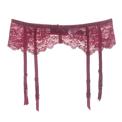 Sexy Reggicalze in Pizzo Floreale Con Cinghie Regolabili Decorazione a Fiocco Donna Accessorio Lingerie Nero Bianco Rosso Vino