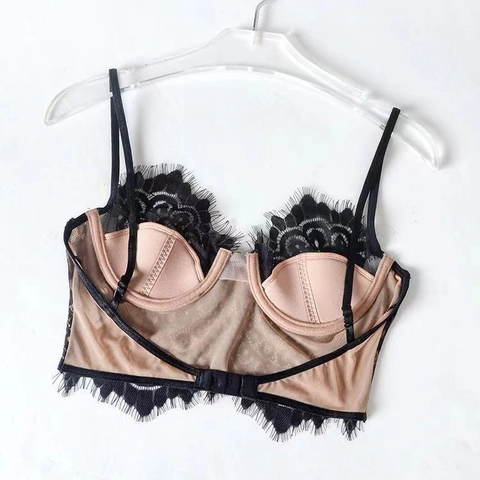 Reggiseno Sexy Senza Schienale in Pizzo Ciglia Francese per Donna Push Up Coppa Modellata Sottile Bustier Bralette Con Ferretto Morbido Top di Lusso