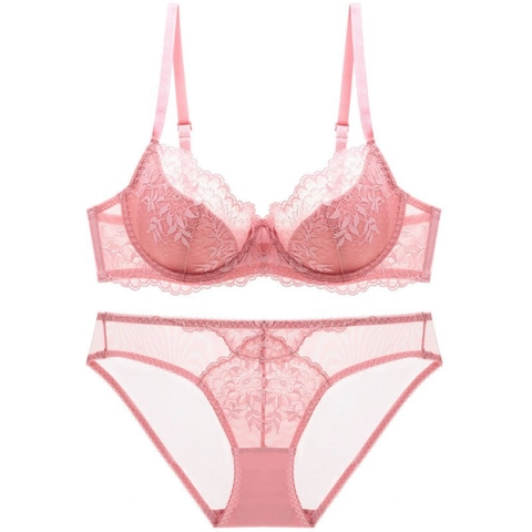 Damen Floral Spitze BH Set Atmungsaktiv Dünne Baumwolle Cup Mit Bügel Lingerie Stickerei Transparent Netzgewebe BH Und Slip Set