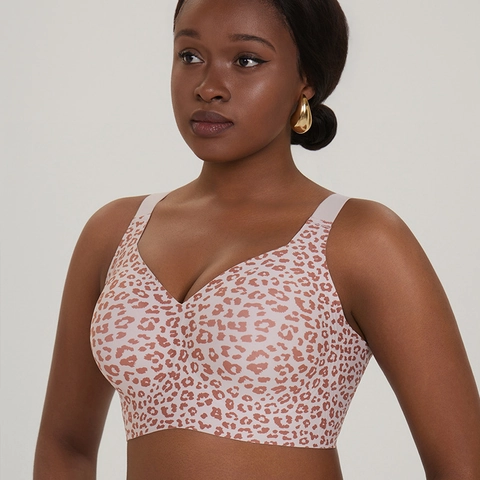 Reggiseno Senza Cuciture con Stampa Leopardata Donna Senza Ferretto Taglie Forti Coppa Sottile Push Up Lingerie Quotidiana