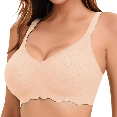 Sujetador Sin Costuras Talla Grande Mujer Sin Aros Copa Completa Push Up Bralette Minimizer Borde Ondulado Transpirable Nailon