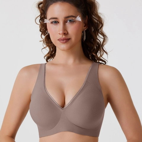 Sujetador Sin Costuras para Mujer Sin Aros Escote en V Profundo Push Up Lingerie Cómodo Transpirable Bralette Ropa Interior Diaria