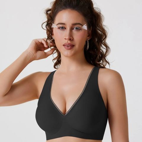 Sujetador Sin Costuras para Mujer Sin Aros Escote en V Profundo Push Up Lingerie Cómodo Transpirable Bralette Ropa Interior Diaria