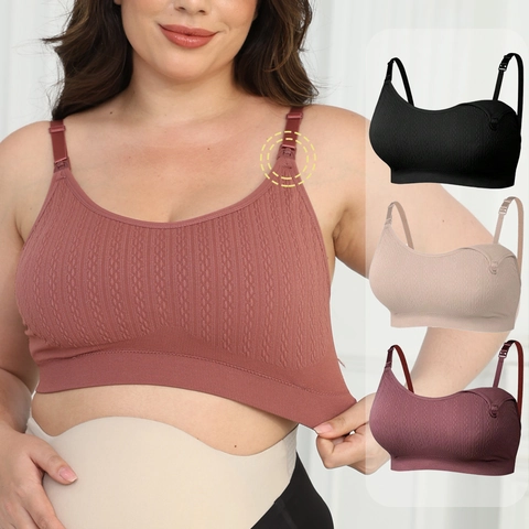 Plus Size Maternity Nursing Bra Wireless Seamless Ribbed Breastfeeding Lingerie For Pregnant Women Comfortable Support Bra