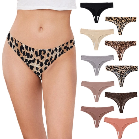 Women's Seamless Ice Silk Thongs Low Waist Sexy G-String Underwear With Cotton Crotch Antibacterial Breathable Panties