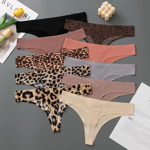 Women's Seamless Ice Silk Thongs Low Waist Sexy G-String Underwear With Cotton Crotch Antibacterial Breathable Panties