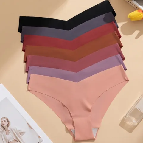 Strings Femme Sans Couture en Soie Glacée Sous-Vêtements Taille en V Basse Respirant Sexy G-String avec Entrejambe en Coton Couleur Unie