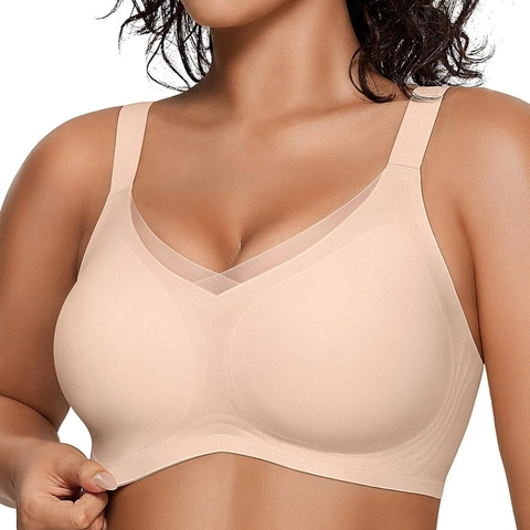 Sujetador Sin Costuras para Mujer Bralette de Malla en V Tirantes Anchos Soporte Push Up Talla Grande Top de Lencería Confort