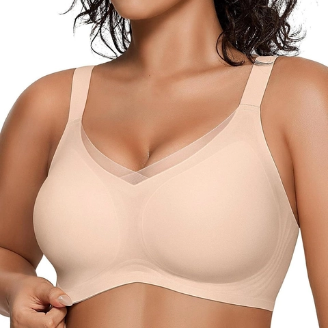 Women Wireless Seamless Bra V-Neck Mesh Bralette Full Coverage Support Lift Comfortable Breathable Bra With Adjustable Straps