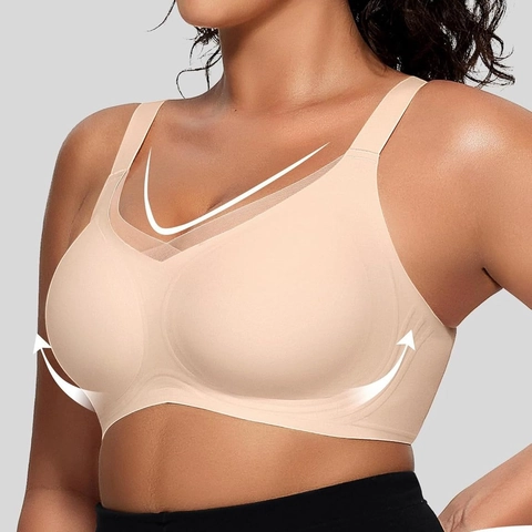 Women Wireless Seamless Bra V-Neck Mesh Bralette Full Coverage Support Lift Comfortable Breathable Bra With Adjustable Straps