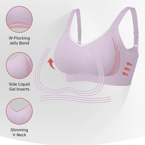 Women's Seamless Wireless Bra V-Neck Full Coverage Push Up Comfort Bra With Adjustable Wide Straps And 4-Row Back Hooks