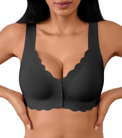 Reggiseno Senza Cuciture Chiusura Anteriore Donna Push Up Senza Ferretto Copertura Totale Comodo Con Bordi Festonati Spalline Larghe