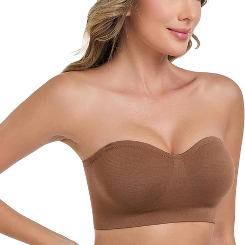 Reggiseno a Fascia Senza Cuciture da Donna in Poliammide Senza Spalline Imbottito Invisibile Antiscivolo Top con Spalline Rimovibili