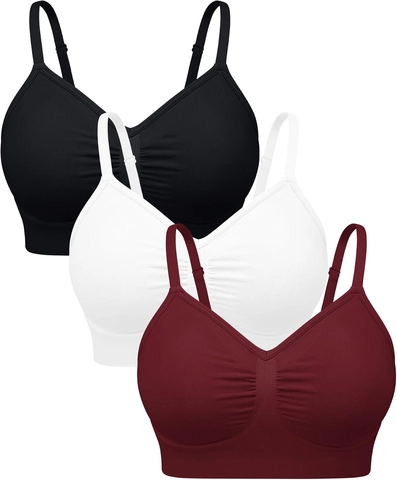 Nylon Spandex Women Wireless Comfort Bra Seamless Padded Everyday Bralette V Neck Adjustable Straps Breathable Lingerie