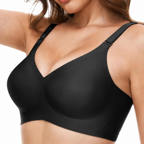 Women Seamless V Neck Wireless Bra Scalloped Edge Adjustable Straps Nylon Spandex Supportive Comfortable Daily Lingerie Bra