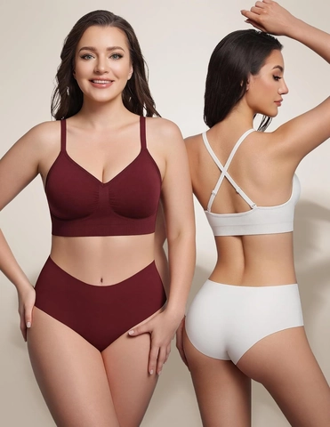 Nylon Spandex Women Wireless Comfort Bra Seamless Padded Everyday Bralette V Neck Adjustable Straps Breathable Lingerie