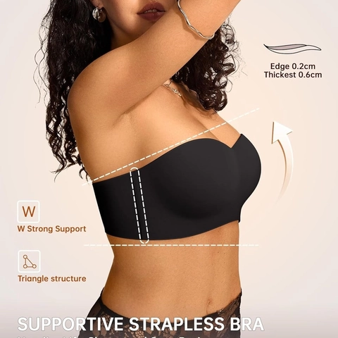 Sujetador Push Up Sin Tirantes Sin Costuras Para Mujer Antideslizante Acolchado Invisible Con Tirantes Desmontables Lencería