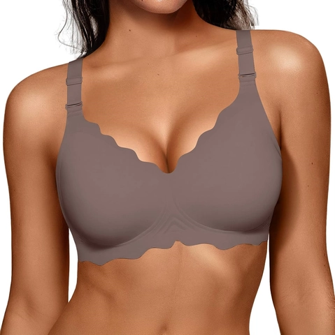 Reggiseno Donna Senza Cuciture Senza Ferretto Bordo a Festoncino Coppa Sottile Copertura Totale Spalline Regolabili Reggiseno Quotidiano