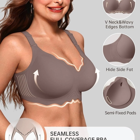 Reggiseno Donna Senza Cuciture Senza Ferretto Bordo a Festoncino Coppa Sottile Copertura Totale Spalline Regolabili Reggiseno Quotidiano