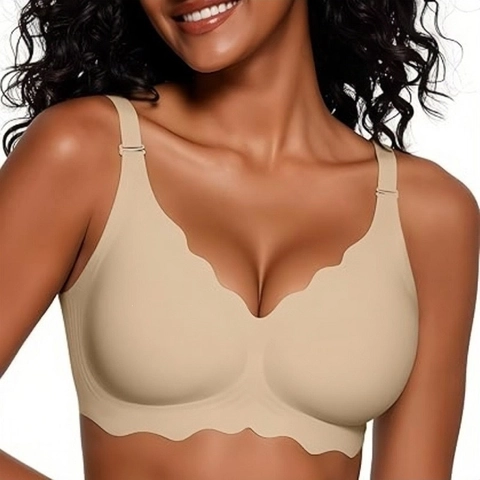 Sujetador Sin Costuras y Sin Aros para Mujer Borde de Vieira Soporte de Pegamento de Gel Tirantes Ajustables Push Up Lencería Talla Grande
