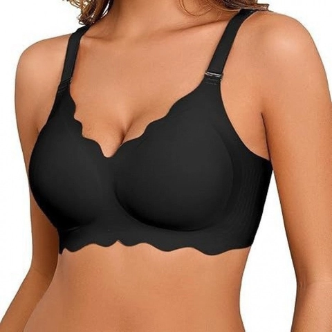 Women's Seamless Wireless Bra Scalloped Edge Jelly Glue Support Adjustable Straps Push Up Plus Size Lingerie