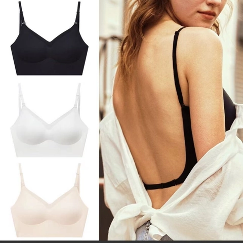 Sujetador Sin Costuras con Espalda al Aire para Mujer Escote en U Profundo Sin Aros Almohadillas Extraíbles Ropa Interior
