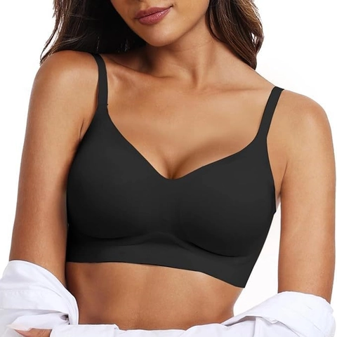 Sujetador Sin Costuras Sin Aros Talla Grande Soporte Tira de Gelatina Push Up Lencería Cómoda Transpirable para Mujer